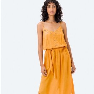 Lovestitch Macie Eyelet Mustard Yellow Midi Dress